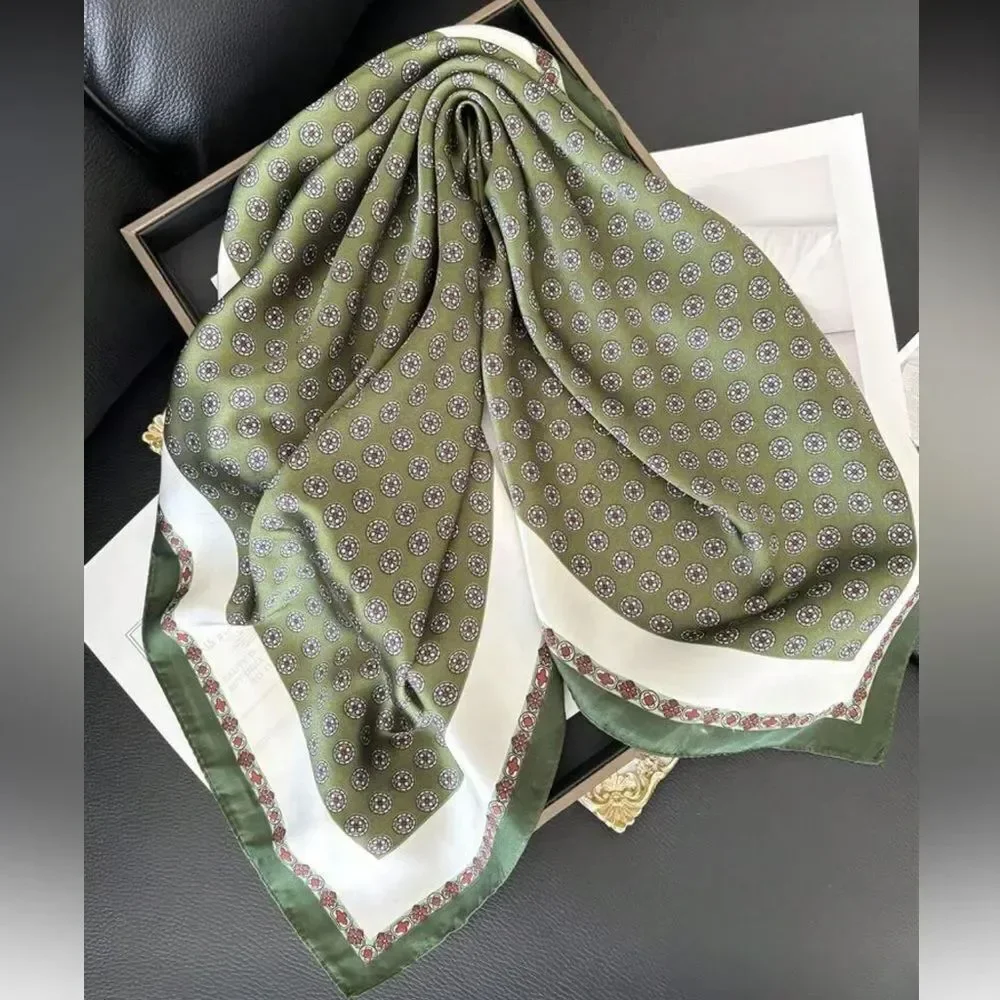 Olive Green Patterned scarf N1287